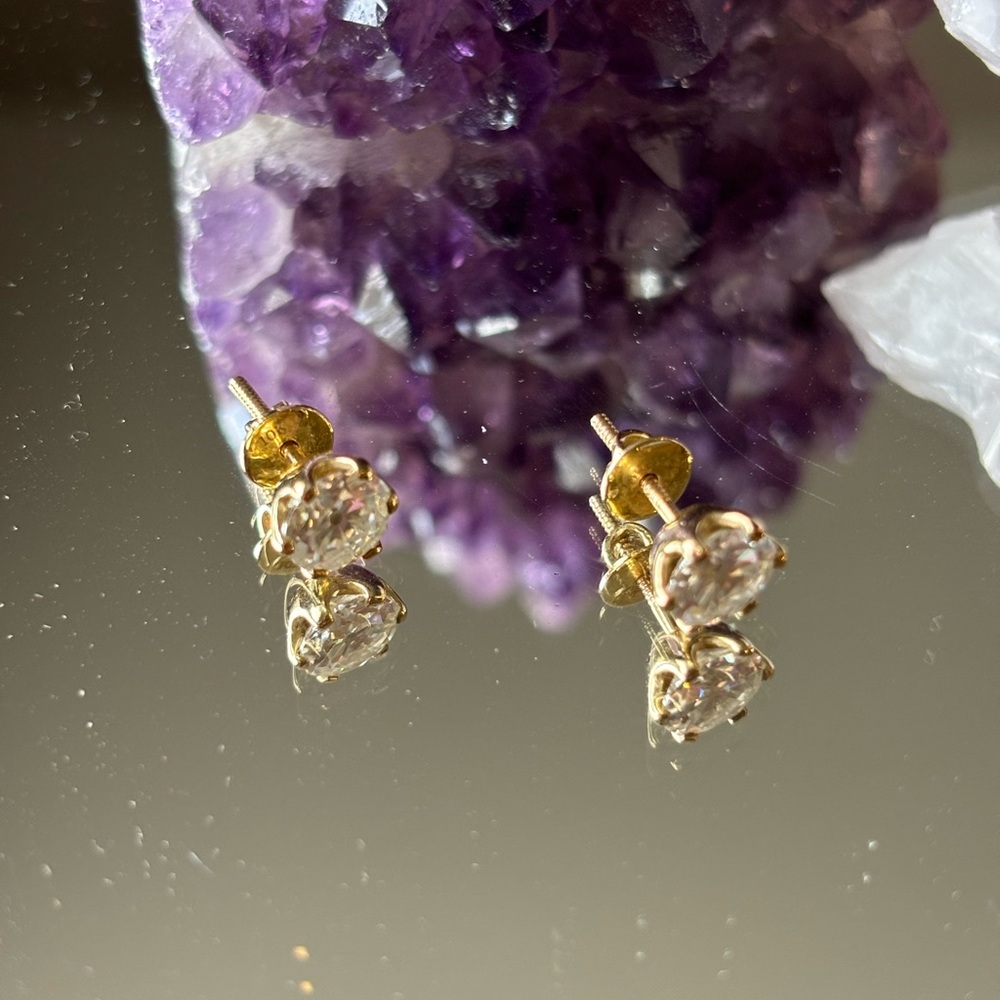 One pair 14kt yellow gold 2cttw moissanite screw back earrings